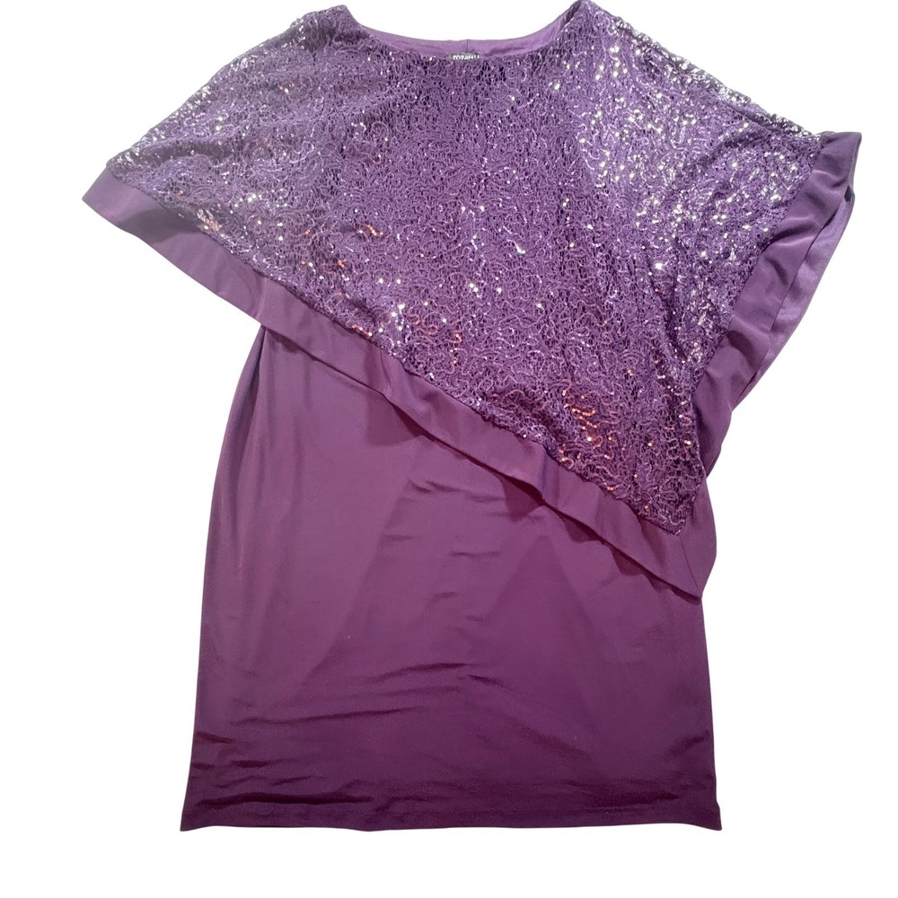 Roz & Ali Sequin Lace Overlay Dress Womens 14W Purple Sheath Cocktail Evening